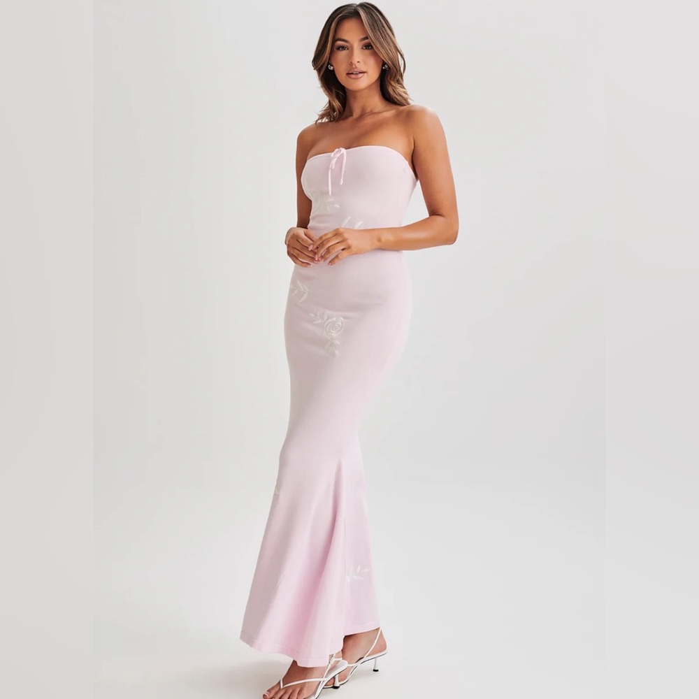 Meshki LORELAI Strapless Rose Knit Maxi Dress - Fairy Floss Pink